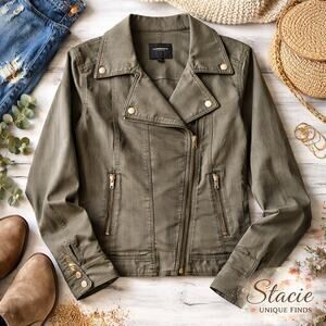 Liverpool LA Olive Moto Jacket Women’s Large Zip Pockets Military Biker